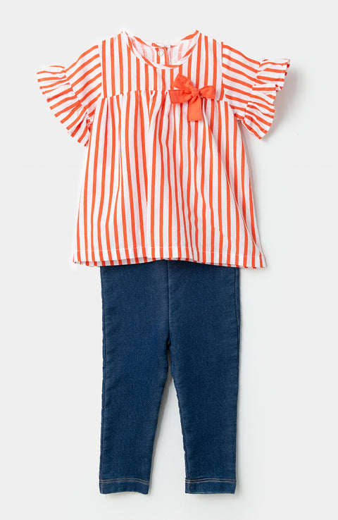 Conjunto de blusa y leggings para recién nacida en tela suave color naranja