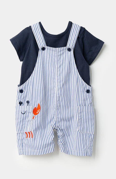 Conjunto de camiseta y overol para recién nacido en twill color azul