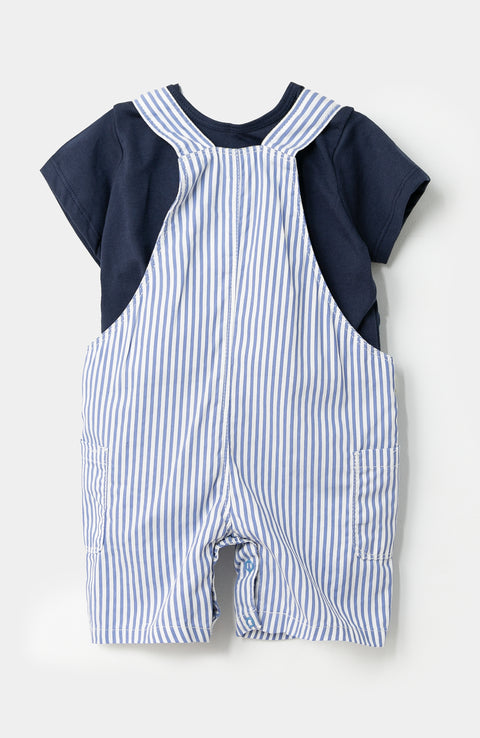 Conjunto de camiseta y overol para recién nacido en twill color azul