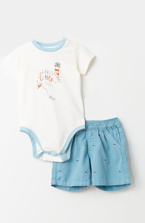 Conjunto Body Bermuda Para Recién Nacido En Tela Suave Color Marfil