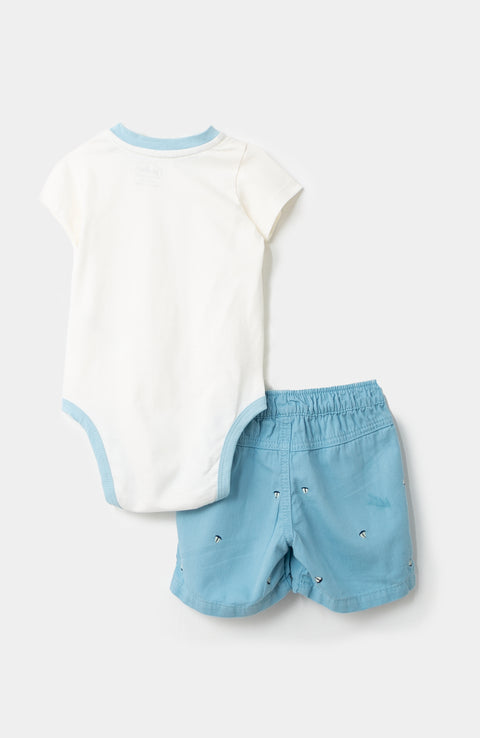 Conjunto Body Bermuda Para Recién Nacido En Tela Suave Color Marfil