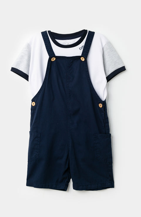 Conjunto de camiseta y overol para bebé niño en tela suave color azul