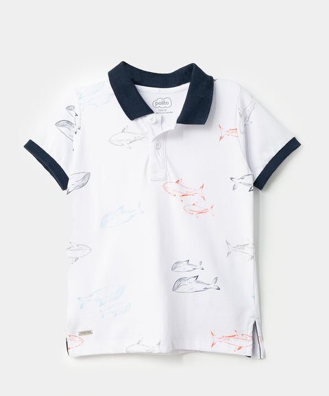 Camiseta Estampada Tipo Polo Para Bebé Niño En Algodón