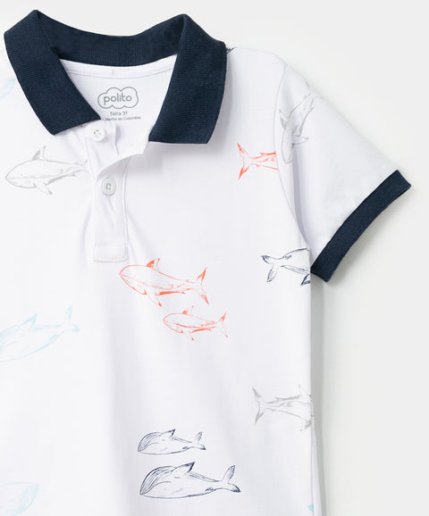 Camiseta Estampada Tipo Polo Para Bebé Niño En Algodón