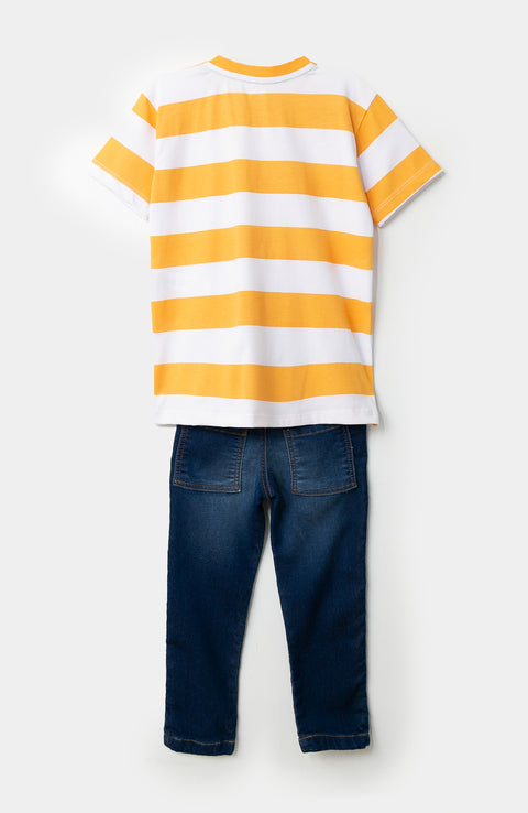 Conjunto de camiseta y jean para bebé niño en tela suave color índigo