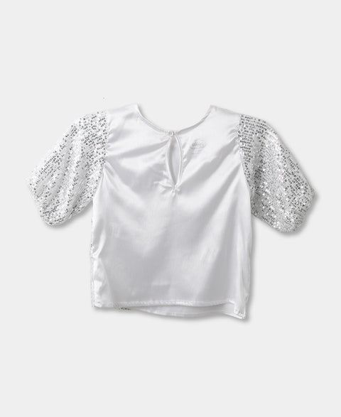 Camiseta Manga Corta Para Niña En Satín Con Lentejuela Color Blanco