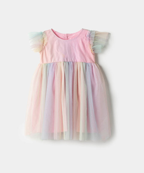 Vestido Para Recién Nacida En Tull Arcoíris Con Brillo