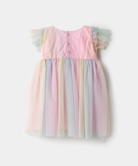 Vestido Para Recién Nacida En Tull Arcoíris Con Brillo