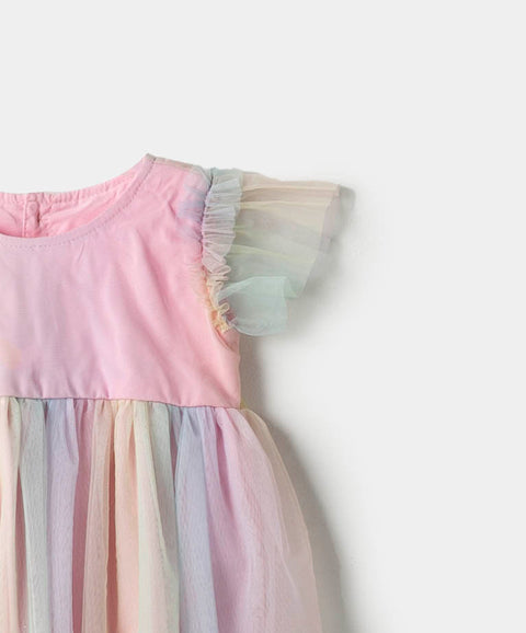 Vestido Para Recién Nacida En Tull Arcoíris Con Brillo