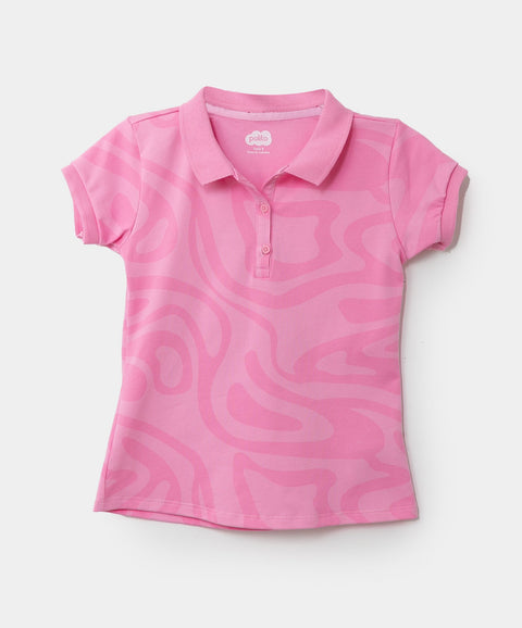 Camiseta Tipo Polo Estampada Para Niña En Algodón Color Fucsia