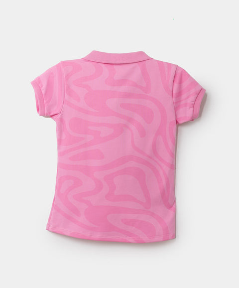 Camiseta Tipo Polo Estampada Para Niña En Algodón Color Fucsia