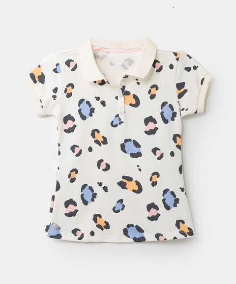 Camiseta Tipo Polo Estampada Para Niña En Algodón Color Marfil