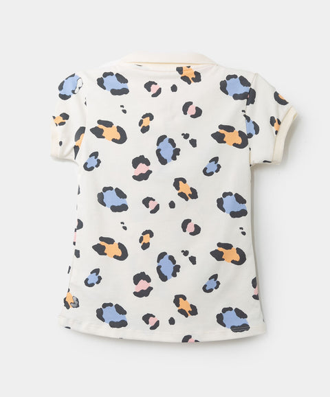 Camiseta Tipo Polo Estampada Para Niña En Algodón Color Marfil