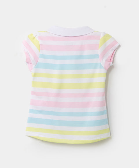 Camiseta Tipo Polo Para Bebé Niña En Algodón Color Blanco De Rayas