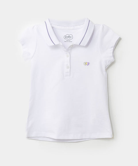 Camiseta Tipo Polo Para Bebé Niña En Algodón Color Blanco