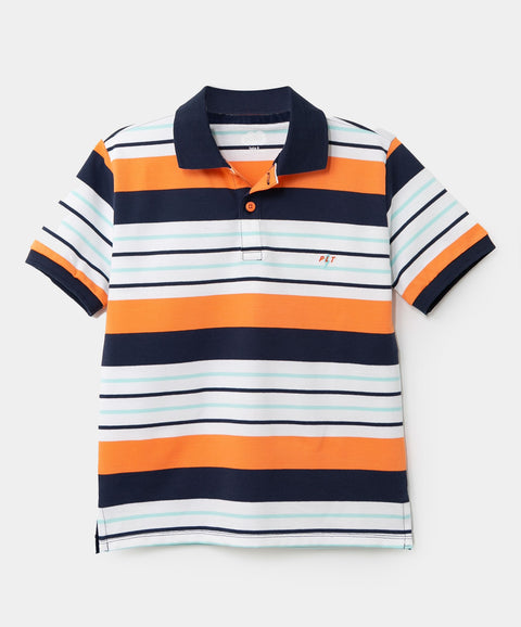 Camiseta Tipo Polo Para Niño En Algodón Color Naranja Con Rayas