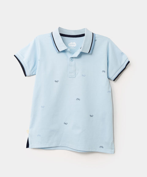 Camiseta Tipo Polo Estampada Para Bebé Niño En Algodón Color Azul Claro