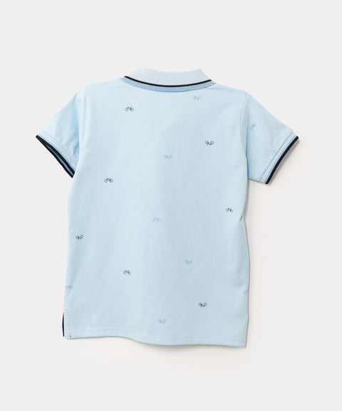 Camiseta Tipo Polo Estampada Para Bebé Niño En Algodón Color Azul Claro