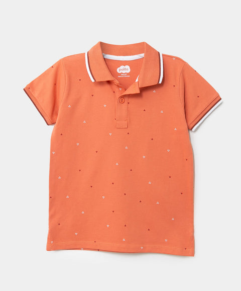 Camiseta Tipo Polo Estampada Para Bebé Niño En Algodón Color Terracota