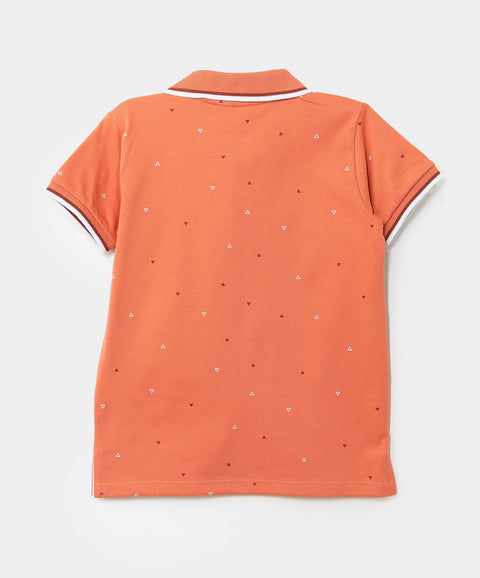 Camiseta Tipo Polo Estampada Para Bebé Niño En Algodón Color Terracota