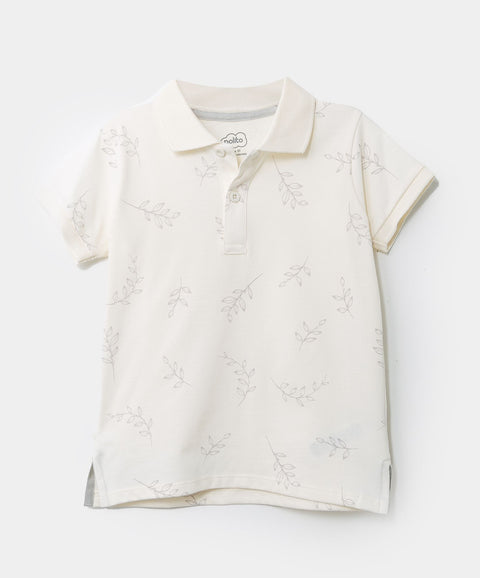 Camiseta Tipo Polo Estampada Para Bebé Niño En Algodón Color Marfil