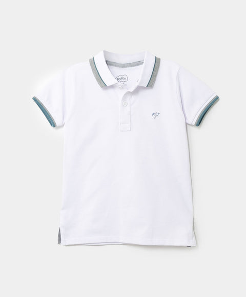 Camiseta Tipo Polo Para Bebé Niño En Algodón Color Blanco