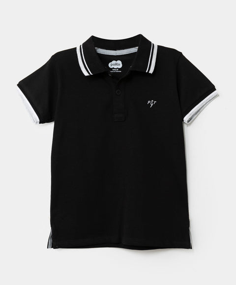 Camiseta Tipo Polo Para Bebé Niño En Algodón Color Negro