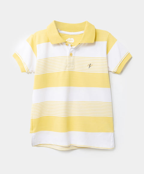 Camiseta Tipo Polo Para Bebé Niño En Algodón Color Amarillo Y Blanco