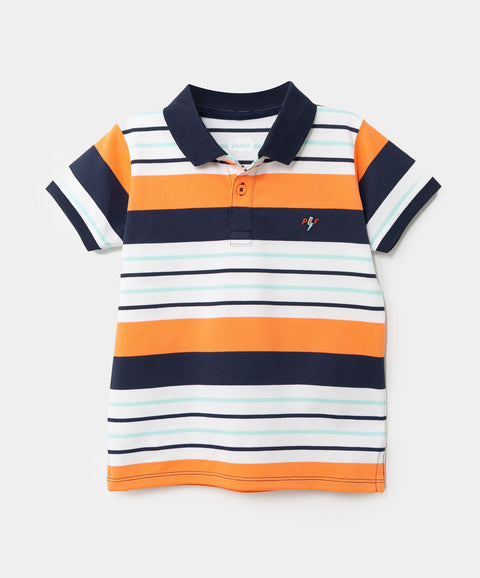 Camiseta Tipo Polo Para Bebé Niño En Algodón Color Naranja De Rayas