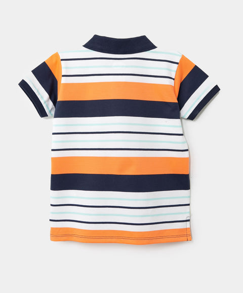 Camiseta Tipo Polo Para Bebé Niño En Algodón Color Naranja De Rayas