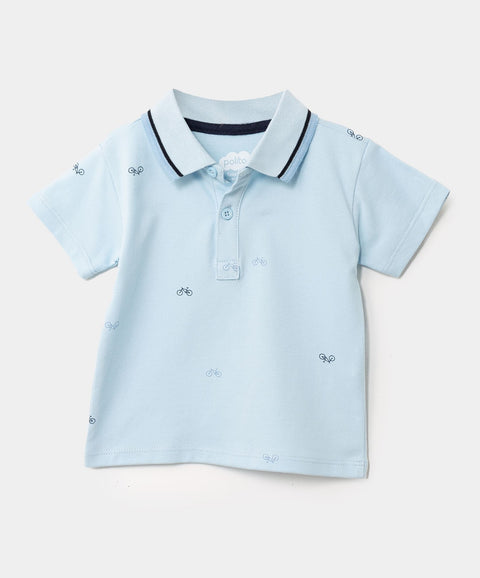 Camiseta Tipo Polo Para Recién Nacido En Algodón Color Azul Claro