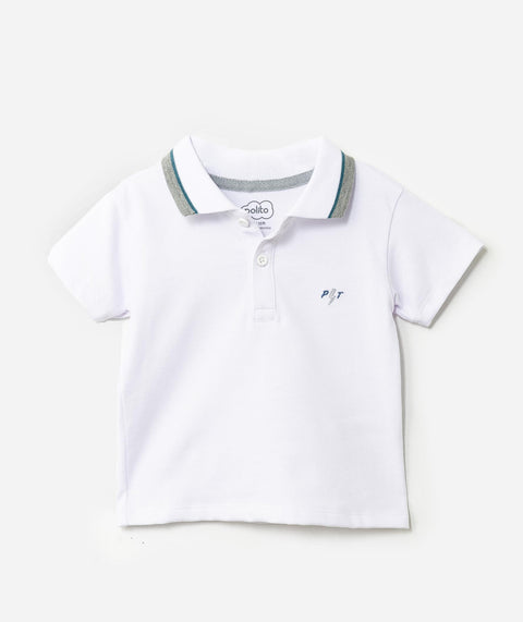 Camiseta Tipo Polo Para Recién Nacido En Algodón Color Blanco