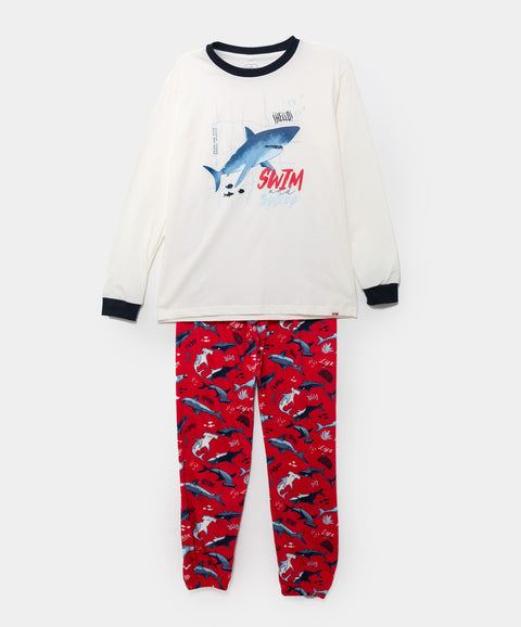 Pijama Manga Larga Para Niño En Tela Suave Color Rojo