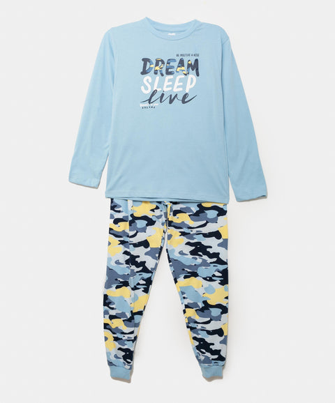 Pijama Manga Larga Para Niño En Tela Suave Color Azul