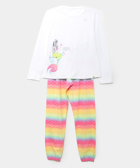 Pijama Manga Larga Para Niña En Licra Color Marfil