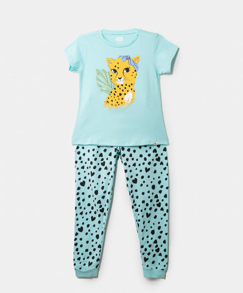 Pijama Manga Corta Para Niña En Licra Color Aqua