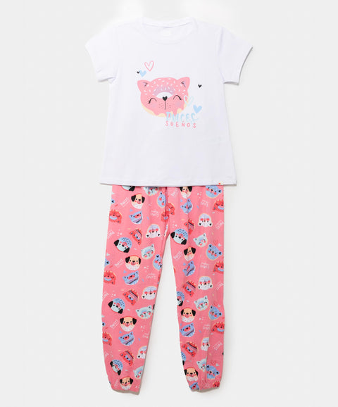 Pijama Manga Corta Para Niña En Licra Color Salmon