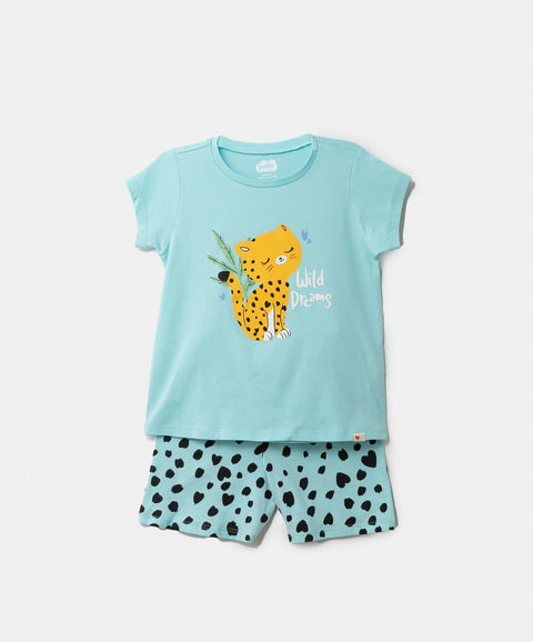 Pijama Manga Corta Para Bebé Niña En Licra Color Aqua