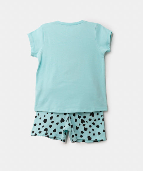 Pijama Manga Corta Para Bebé Niña En Licra Color Aqua