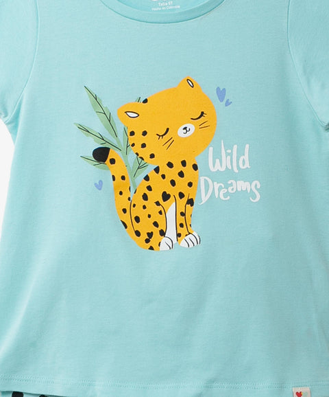 Pijama Manga Corta Para Bebé Niña En Licra Color Aqua