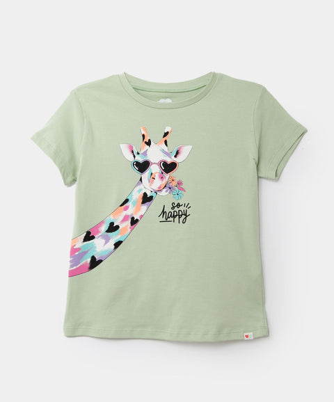 Camiseta Con Estampado Manga Corta Para Niña En Licra Color Verde