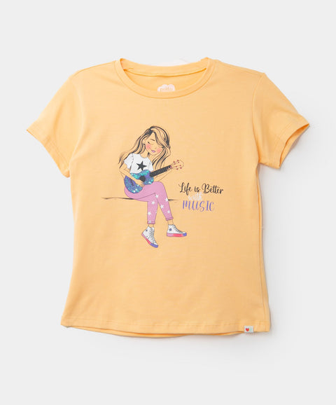 Camiseta Manga Corta Para Niña En Licra Color Amarillo