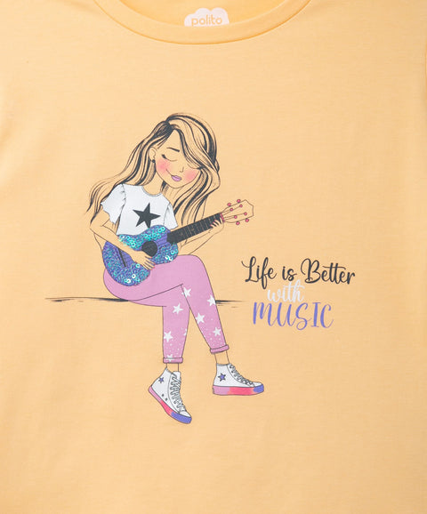 Camiseta Manga Corta Para Niña En Licra Color Amarillo