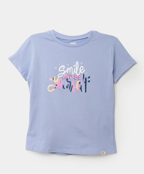 Camiseta Casual Manga Corta Para Niña En Licra Color Lila