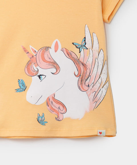 Camiseta Manga Corta Para Bebé Niña En Licra Color Amarillo