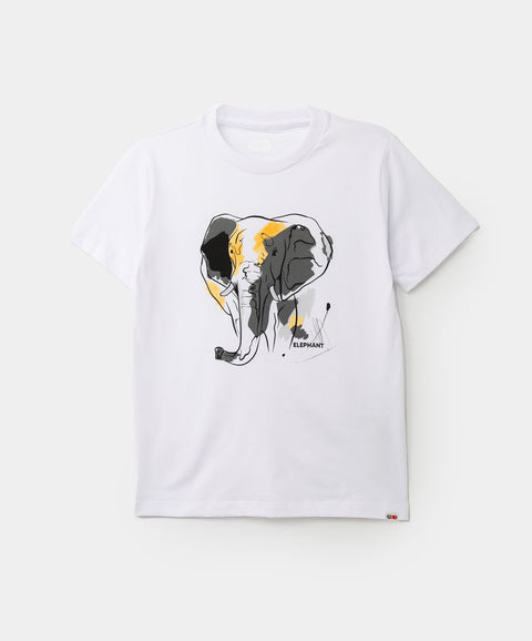 Camiseta Para Niño En Tela Suave Color Blanco Con Estampado De Elefante
