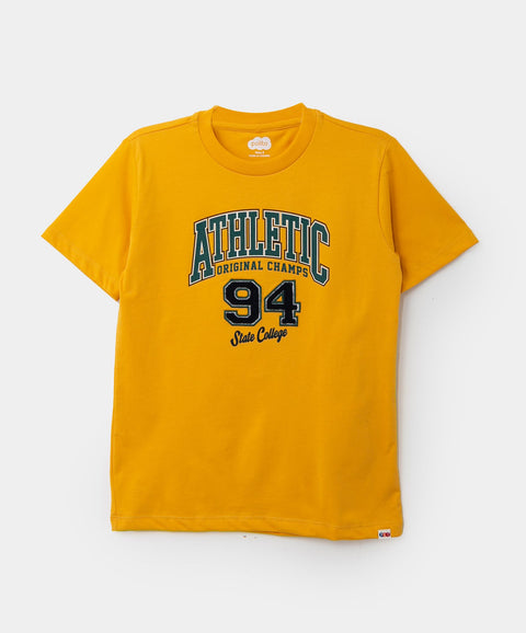 Camiseta Manga Corta Para Niño En Tela Suave Color Ocre