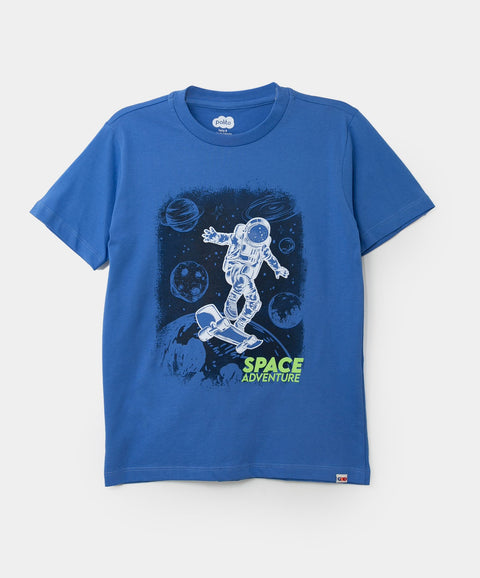 Camiseta Manga Corta Para Niño En Tela Suave Color Azul
