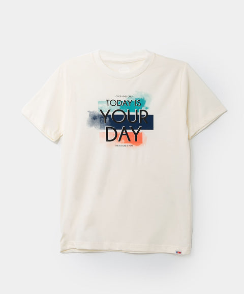 Camiseta Manga Corta Para Niño En Tela Suave Color Marfil