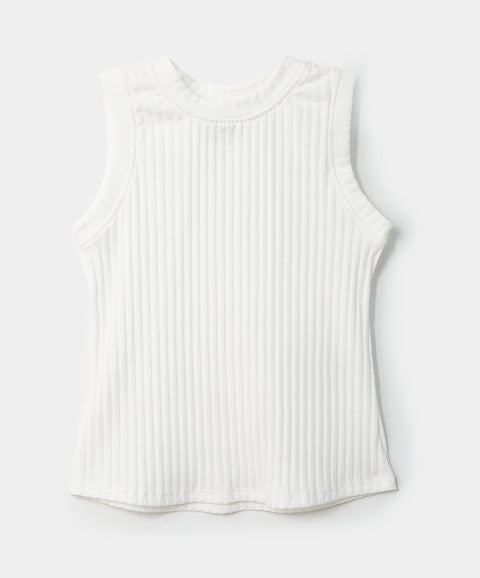 Camiseta manga sisa para niña en rib color blanco